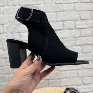 Vionic Blakely Peep Toe Slingback Booties Black Suede Orthotic Heel US 10